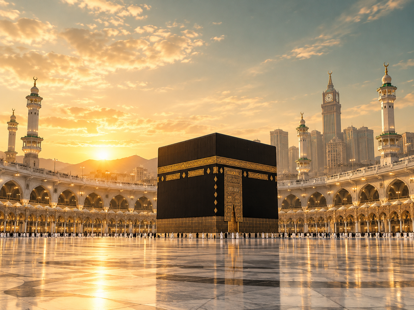 Kâbe, Mescid-i Haram avlusunda gün batımında